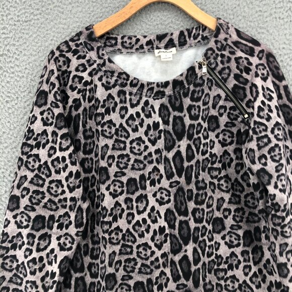 Loveriche Dress Womens Large Gray Leopard Shift Mini Fleece Zipper Long Sleeve - Picture 2 of 10